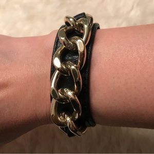 NWOT BR Leather & Gold Chain Cuff Bracelet